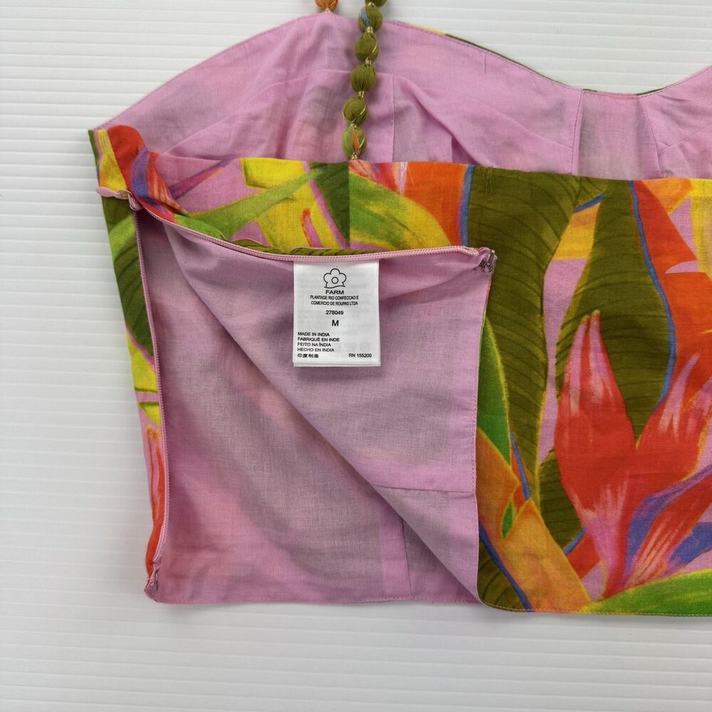 Farm Rio x Anthropologie Floral Crop Top Beaded Straps Pink Cotton M NWOT - Picture 5 of 12